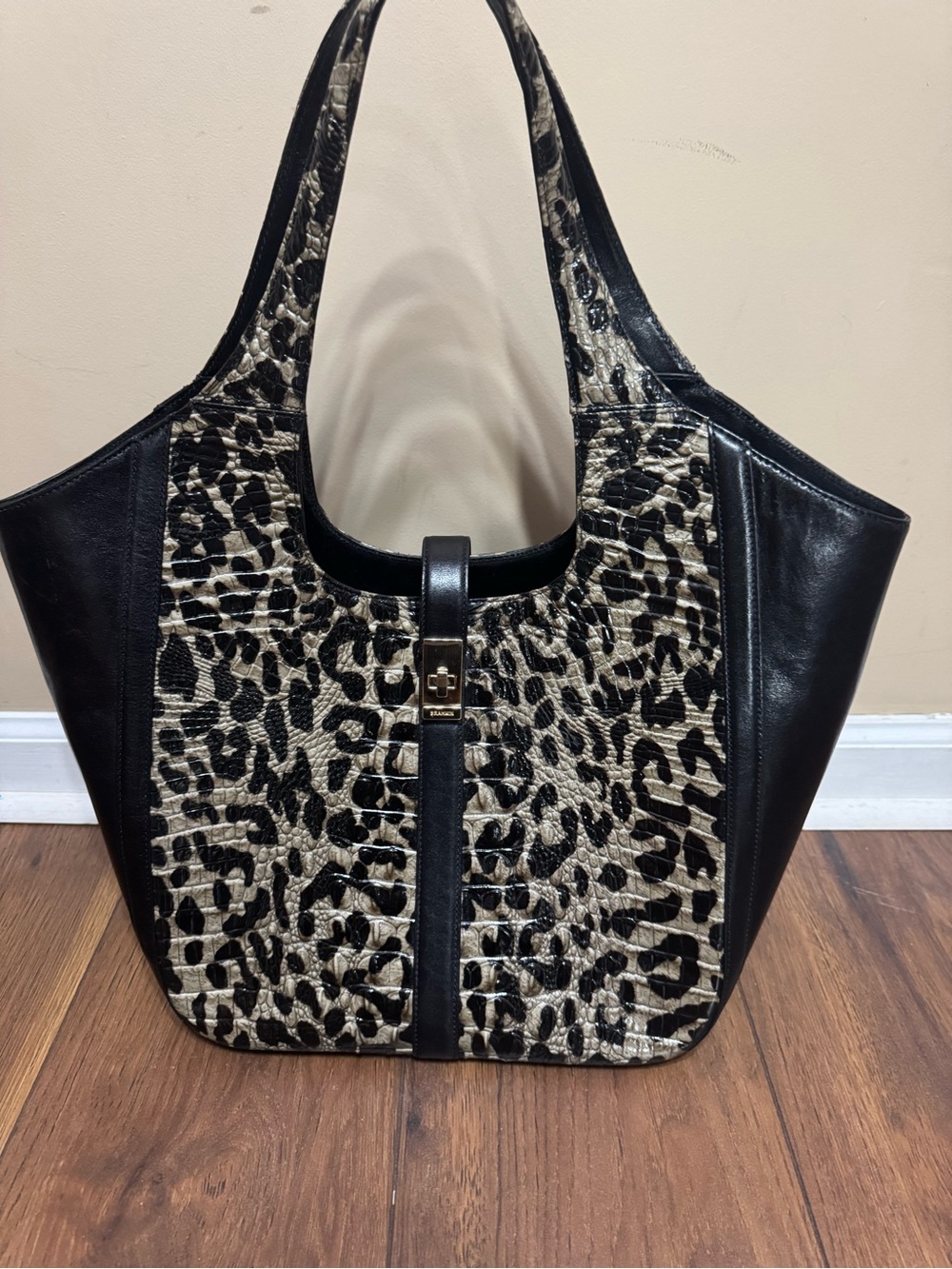 Brahmin Carla Oversized Market Tote Snow Leopard Snowfall Leather HTF